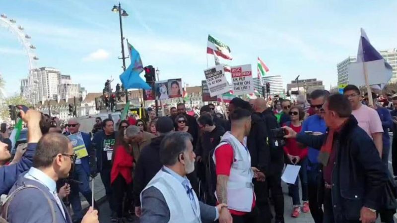 چند هزار ایرانی با درخواست «تروریستی دانستن سپاه» در لندن تجمع کردند
